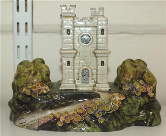 A rare Staffordshire pearlware model of a castle tower or hunting lodge, c.1820, 13.5cm